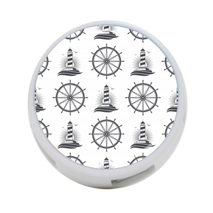 Marine Nautical Seamless Pattern With Vintage Lighthouse Wheel 4-Port USB Hub (Two Sides)