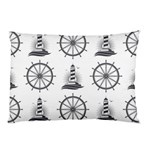 Marine Nautical Seamless Pattern With Vintage Lighthouse Wheel Pillow Case (Two Sides) Back