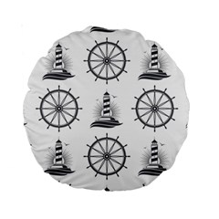 Marine Nautical Seamless Pattern With Vintage Lighthouse Wheel Standard 15  Premium Round Cushions by Bedest