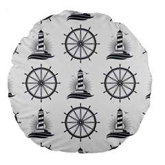 Marine Nautical Seamless Pattern With Vintage Lighthouse Wheel Large 18  Premium Round Cushions by Bedest