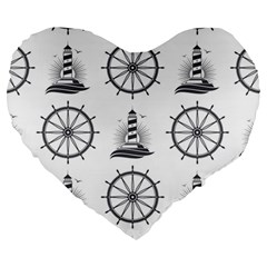 Marine Nautical Seamless Pattern With Vintage Lighthouse Wheel Large 19  Premium Heart Shape Cushions by Bedest