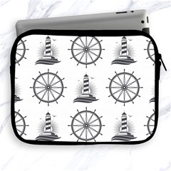 Marine Nautical Seamless Pattern With Vintage Lighthouse Wheel Apple Ipad 2/3/4 Zipper Cases by Bedest