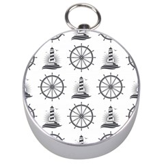 Marine Nautical Seamless Pattern With Vintage Lighthouse Wheel Silver Compasses by Bedest