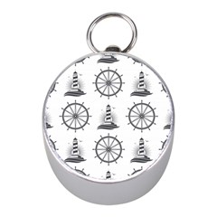 Marine Nautical Seamless Pattern With Vintage Lighthouse Wheel Mini Silver Compasses by Bedest