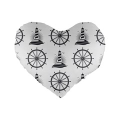 Marine Nautical Seamless Pattern With Vintage Lighthouse Wheel Standard 16  Premium Flano Heart Shape Cushions by Bedest