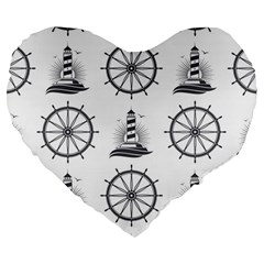 Marine Nautical Seamless Pattern With Vintage Lighthouse Wheel Large 19  Premium Flano Heart Shape Cushions by Bedest