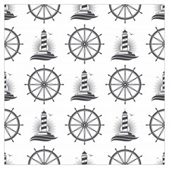 Marine Nautical Seamless Pattern With Vintage Lighthouse Wheel Lightweight Scarf  by Bedest