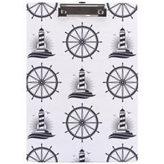 Marine Nautical Seamless Pattern With Vintage Lighthouse Wheel A4 Acrylic Clipboard by Bedest