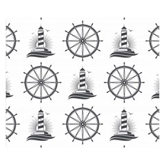 Marine Nautical Seamless Pattern With Vintage Lighthouse Wheel Premium Plush Fleece Blanket (small) by Bedest