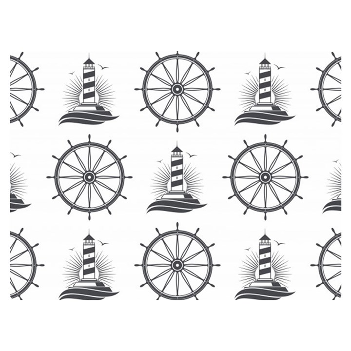 Marine Nautical Seamless Pattern With Vintage Lighthouse Wheel Two Sides Premium Plush Fleece Blanket (Extra Small)