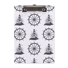 Marine Nautical Seamless Pattern With Vintage Lighthouse Wheel A5 Acrylic Clipboard by Bedest