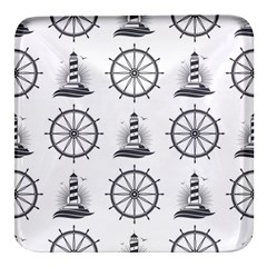 Marine Nautical Seamless Pattern With Vintage Lighthouse Wheel Square Glass Fridge Magnet (4 Pack) by Bedest