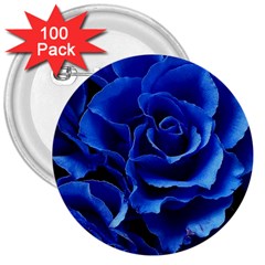 Blue Roses Flowers Plant Romance Blossom Bloom Nature Flora Petals 3  Buttons (100 Pack)  by Bedest