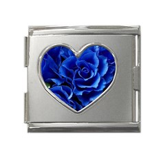 Blue Roses Flowers Plant Romance Blossom Bloom Nature Flora Petals Mega Link Heart Italian Charm (18mm) by Bedest