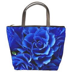 Blue Roses Flowers Plant Romance Blossom Bloom Nature Flora Petals Bucket Bag by Bedest