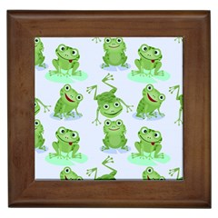 Cute Green Frogs Seamless Pattern Framed Tile by Bedest