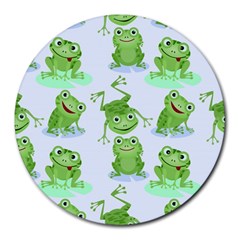 Cute Green Frogs Seamless Pattern Round Mousepad by Bedest