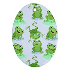 Cute Green Frogs Seamless Pattern Ornament (oval) by Bedest