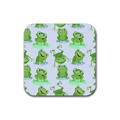 Cute Green Frogs Seamless Pattern Rubber Coaster (square) by Bedest