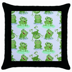 Cute Green Frogs Seamless Pattern Throw Pillow Case (black) by Bedest