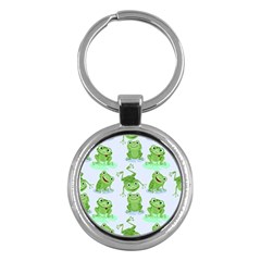 Cute Green Frogs Seamless Pattern Key Chain (round) by Bedest