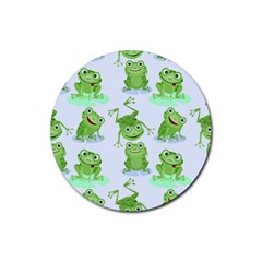 Cute Green Frogs Seamless Pattern Rubber Coaster (round) by Bedest