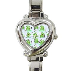 Cute Green Frogs Seamless Pattern Heart Italian Charm Watch by Bedest