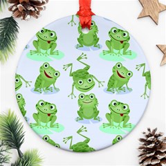 Cute Green Frogs Seamless Pattern Round Ornament (two Sides) by Bedest