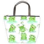 Cute Green Frogs Seamless Pattern Bucket Bag Front