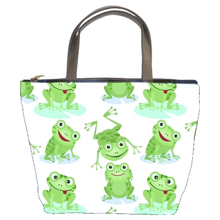 Cute Green Frogs Seamless Pattern Bucket Bag