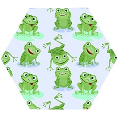 Cute Green Frogs Seamless Pattern Wooden Puzzle Hexagon by Bedest