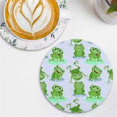 Cute Green Frogs Seamless Pattern Uv Print Round Tile Coaster by Bedest