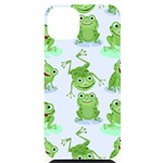 Cute Green Frogs Seamless Pattern iPhone 14 Plus Black UV Print Case Front