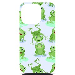 Cute Green Frogs Seamless Pattern Iphone 14 Pro Black Uv Print Case by Bedest