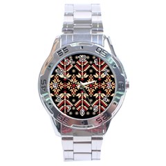 Vector Illustration Of Ukrainian Folk Seamless Pattern Ethnic Ornament Border Element Traditional Stainless Steel Analogue Watch by Bedest