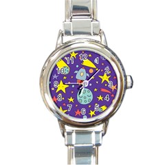 Card With Lovely Planets Round Italian Charm Watch by Bedest