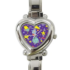 Card With Lovely Planets Heart Italian Charm Watch by Bedest