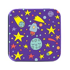 Card With Lovely Planets Square Metal Box (black) by Bedest