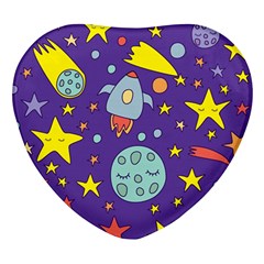 Card With Lovely Planets Heart Glass Fridge Magnet (4 Pack) by Bedest