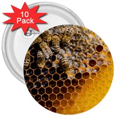 Honeycomb With Bees 3  Buttons (10 Pack)  by Bedest