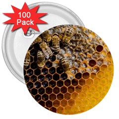 Honeycomb With Bees 3  Buttons (100 Pack)  by Bedest