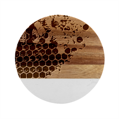 Honeycomb With Bees Marble Wood Coaster (round)