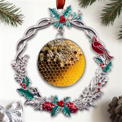 Honeycomb With Bees Metal X mas Wreath Holly Leaf Ornament by Bedest