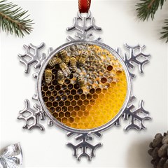 Honeycomb With Bees Metal Large Snowflake Ornament by Bedest