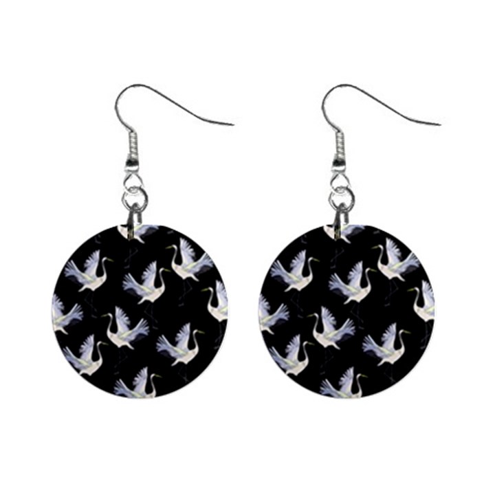 Crane Pattern Bird Animal Mini Button Earrings