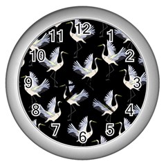 Crane Pattern Bird Animal Wall Clock (silver) by Bedest