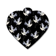 Crane Pattern Bird Animal Dog Tag Heart (two Sides) by Bedest