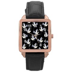 Crane Pattern Bird Animal Rose Gold Leather Watch  by Bedest