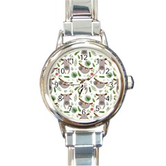 Seamless Pattern With Cute Sloths Round Italian Charm Watch by Bedest