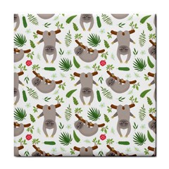 Seamless Pattern With Cute Sloths Tile Coaster by Bedest